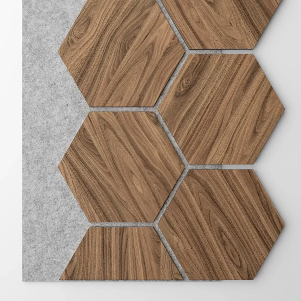 Ribbon-Hexagon Diamond Walnut joint panel with grey acoustic felt